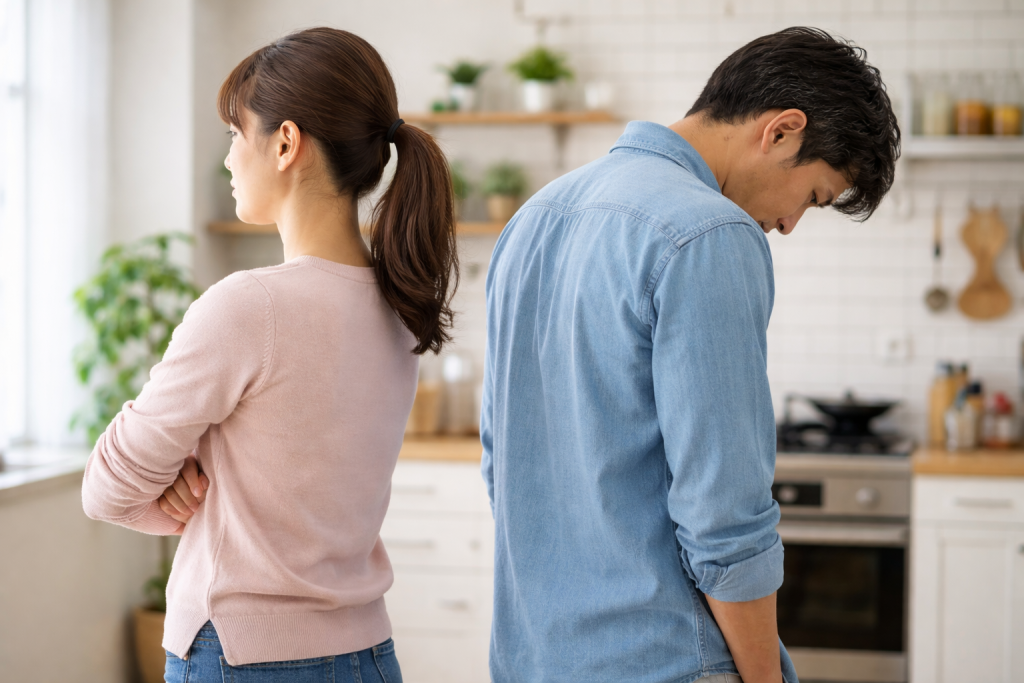 부부 갈등 속에서 감정을 삼키는 남편